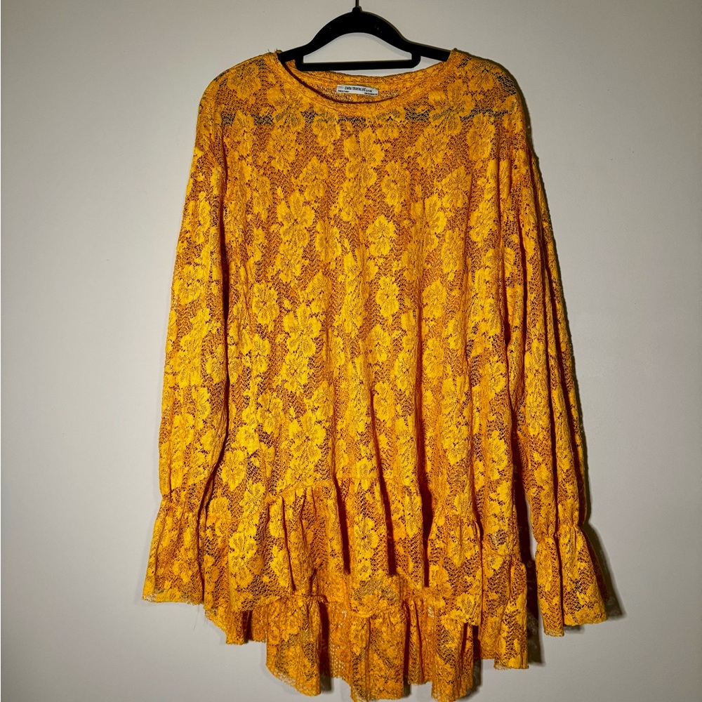 ZARA Ruffled Lace Oversized Blouse Top - Picture 2 of 4
